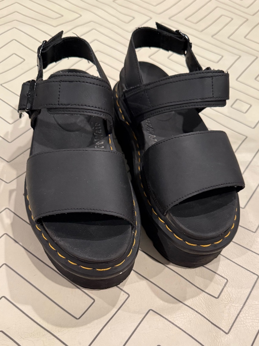 Dr. Martens Black Leather SoftWair Stacked Sandals - Picture 2 of 14